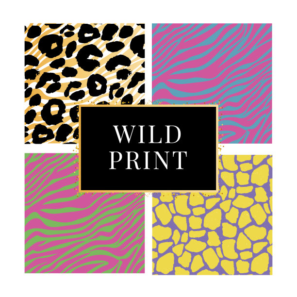 一套四种不同的动物野生印花背景。每股收益10向量。集图片下载