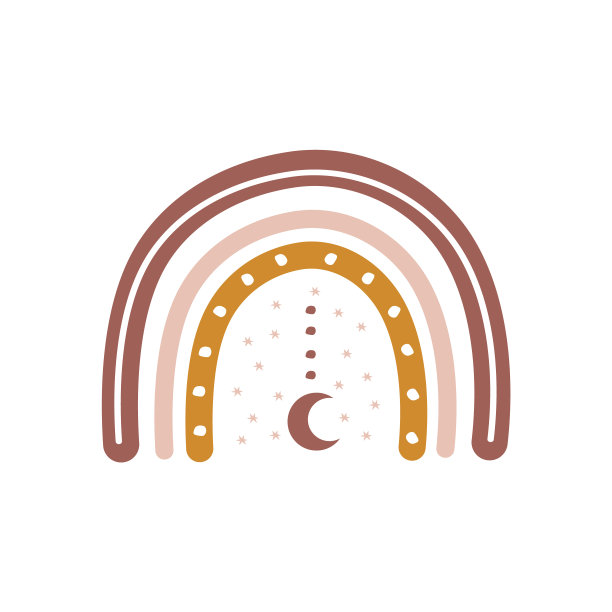 彩虹波西米亚风格与月亮。节假日用的波西米亚插画。斯堪的纳维亚墙纸和家居装饰设计。现代矢量插图在不同的颜色图片下载