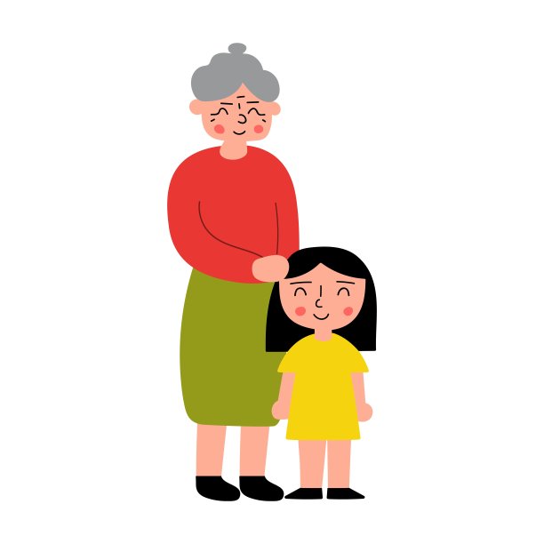 奶奶和孙女笑着站在一起。图片下载