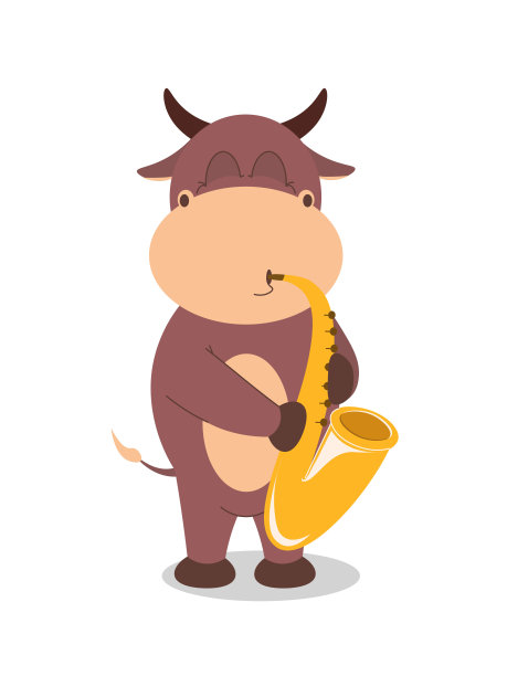 吹萨克斯的公牛。动物牛演奏乐器，矢量插图EPS10图片下载
