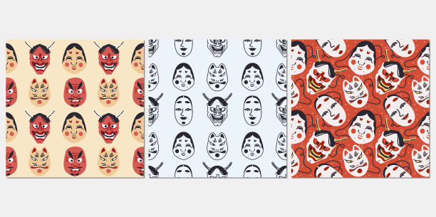 歌舞伎剧院无缝模式矢量插图。图片下载