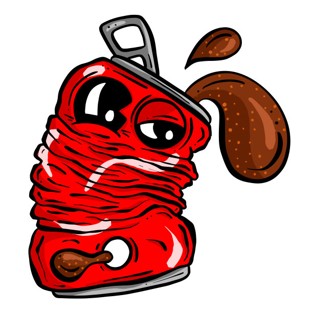 卡通可乐汽水汽水汽水压碎罐头卡通矢量插图图片下载