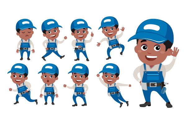 不同姿势的职业男人。向量图片下载