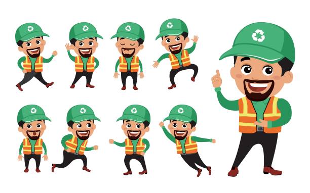 不同姿势的职业男人。向量图片下载