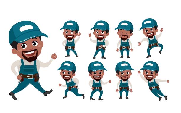不同姿势的职业男人。向量图片下载