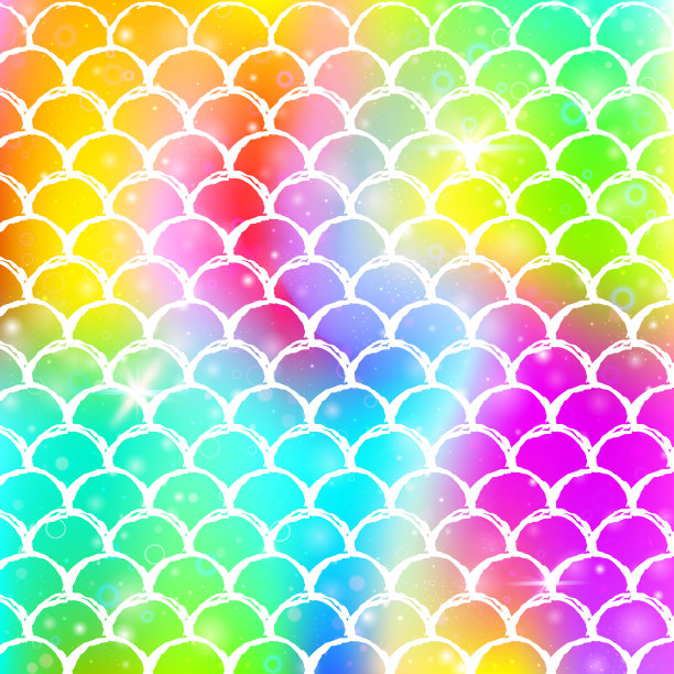 可爱的美人鱼背景与公主彩虹鳞片图案。图片下载