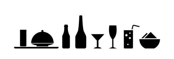 器皿图标集，眼镜和串孤立的剪影图片下载