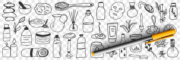 美容和化妆品涂鸦套装图片下载