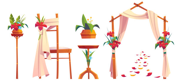 海滩婚礼装饰与花卉拱门图片下载