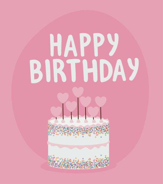 生日快乐，粉红色背景上有一个生日蛋糕图片下载