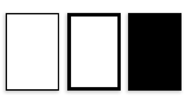 三张白纸，白底。黑框，粗黑框和黑框。图片下载