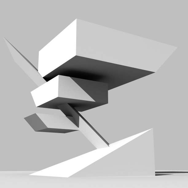 抽象的建筑组成。平衡的形式。现代抽象雕塑。3 d演示。图片下载