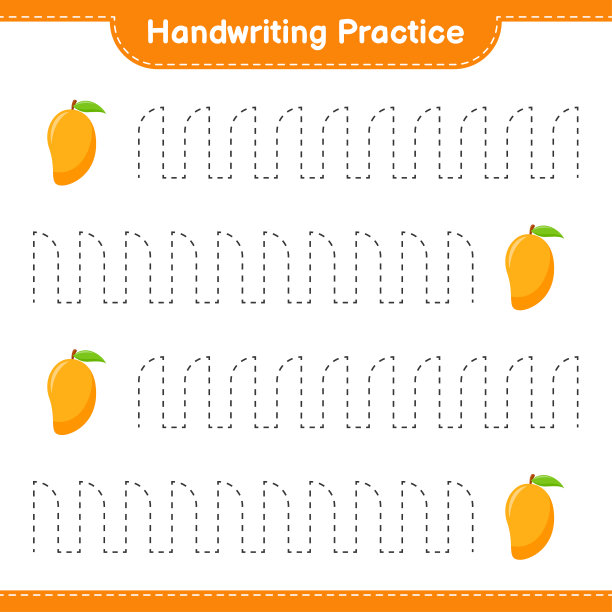 书法练习。描画芒果的线条。教育儿童游戏，可打印的工作表，矢量插图图片下载