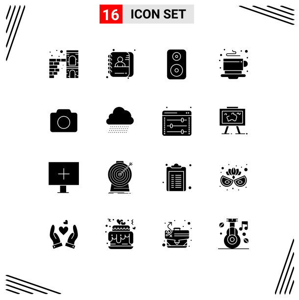 可编辑的线包16个简单的固体字形图片下载