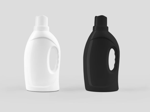白色的模型，黑色的塑料瓶液体粉末，凝胶，光滑的包装设计展示。图片下载