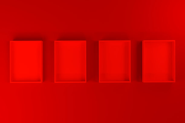 红色盒子或托盘模型的产品介绍在红色的背景，3d渲染。图片下载