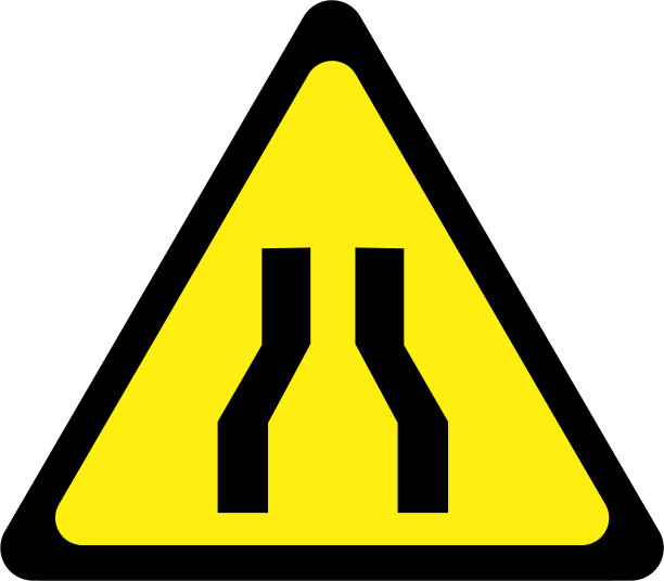 带有狭窄道路标志的警告标志图片下载