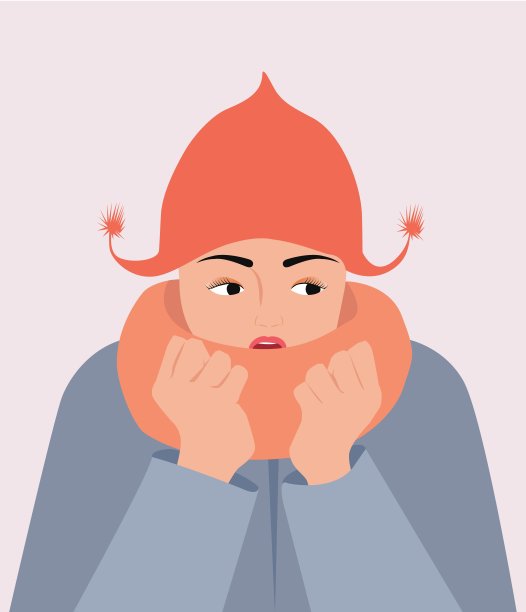 女人用帽子和围巾矢量说明冷。女孩因感冒打喷嚏而生病。保健和冬季概念。穿着冬衣的寒冷女人孤立地站在白色背景上素材图片