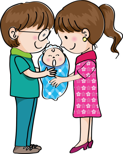 矢量卡通恋人男女手牵手新生宝宝新爸爸新妈妈图片下载