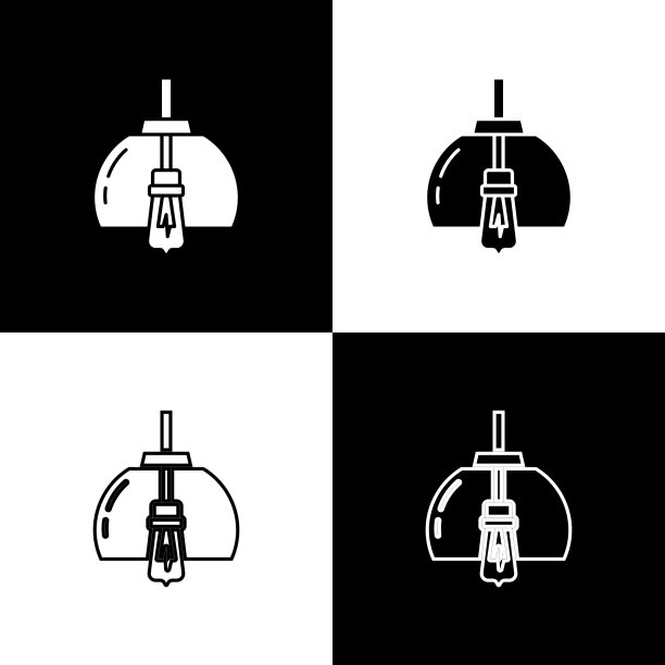 设置吊灯图标孤立的黑色和白色背景。向量图片下载