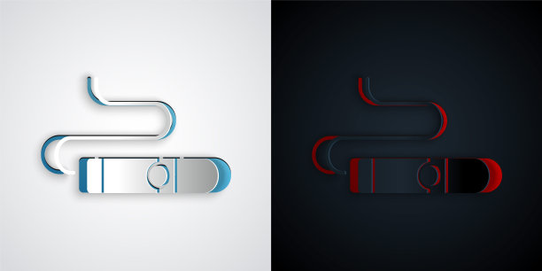 剪纸雪茄图标孤立在灰色和黑色的背景。纸艺术风格。向量图片下载