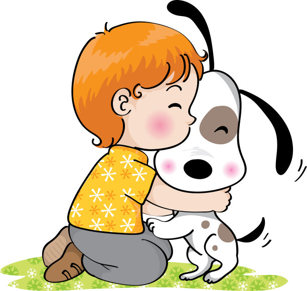 矢量卡通的孩子与爱的男孩拥抱小狗狗图片下载