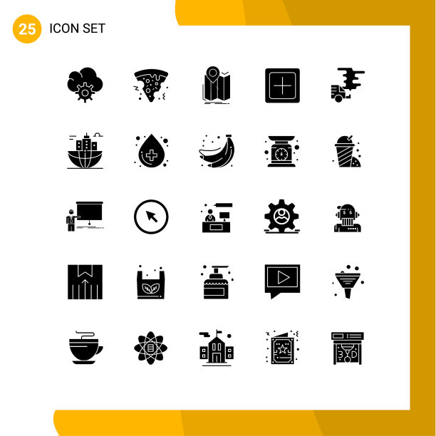 为汽车设置25个商业固体符号包图片下载