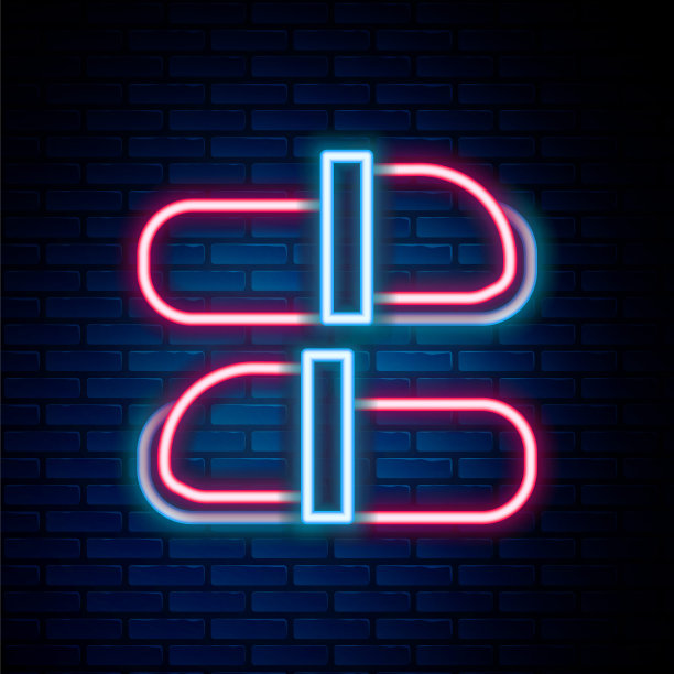 霓虹灯线桑拿拖鞋图标孤立在砖墙背景。色彩斑斓的轮廓的概念。向量图片下载