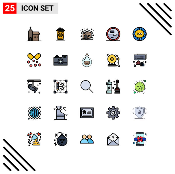 象形文字设置25条简单填充线平图片下载