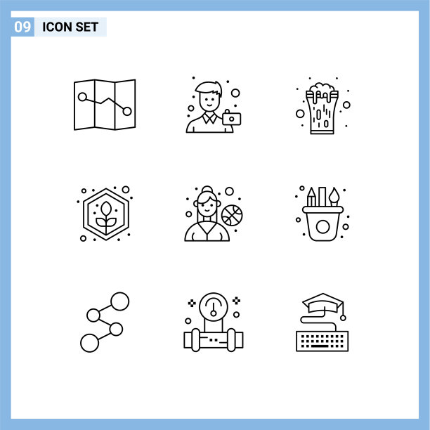 可编辑线包9个简单的轮廓女性图片下载