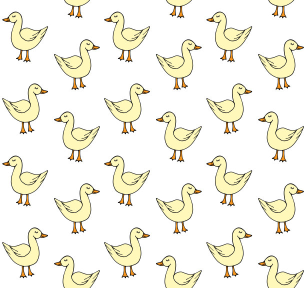 矢量无缝图案的彩色手绘涂鸦素描鸭子图片下载