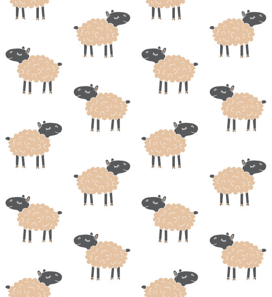 矢量无缝图案手绘涂鸦素描彩色羊图片下载