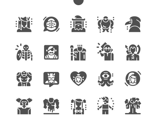 神奇的人物。幻想，人物，人，可爱，怪物，神话，魔法和童话。公主，巫师，独眼巨人，侏儒，海怪等等。矢量图标。简单的象形图图片下载