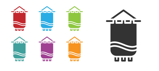 黑色中世纪旗帜图标孤立在白色背景。由国王或王后统治的国家、州或领地。设置图标丰富多彩。向量图片下载