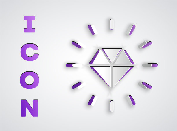 剪纸钻石图标孤立在灰色背景。首饰的象征。宝石石头。纸艺术风格。向量图片下载