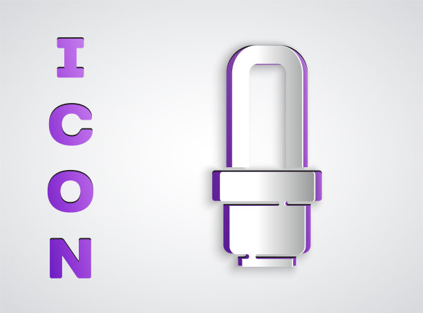 剪纸LED灯泡图标孤立在灰色背景。经济型LED照明灯泡。节约能源灯。纸艺术风格。向量图片下载