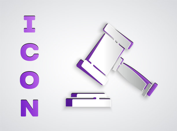 灰色背景上的剪纸风法官 gavel 图标矢量素材图片下载