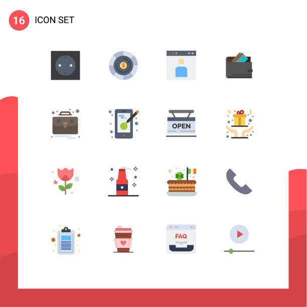 16个主题平色和可编辑的符号图片下载