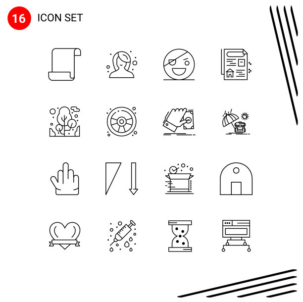 在网格上为露营植物设置16个轮廓图片下载