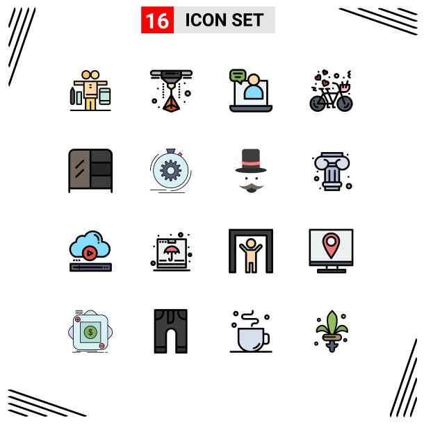 包装16个现代平色填充线条标志图片下载