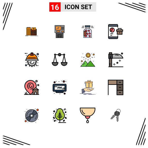 组16现代平面颜色填充线条集图片下载