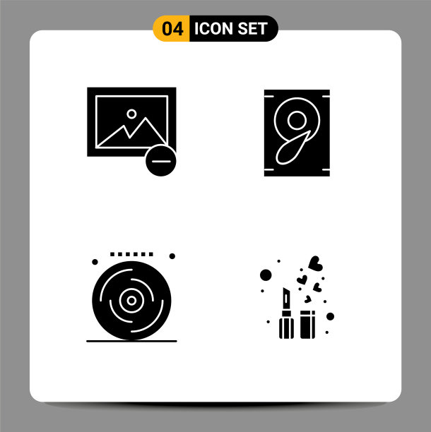 4个通用的固体符号设置为网络和移动图片下载