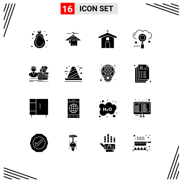 可编辑的线包16个简单的固体字形图片下载