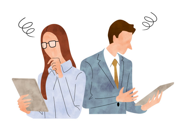 矢量插图素材:男女使用平板，商业场景图片下载