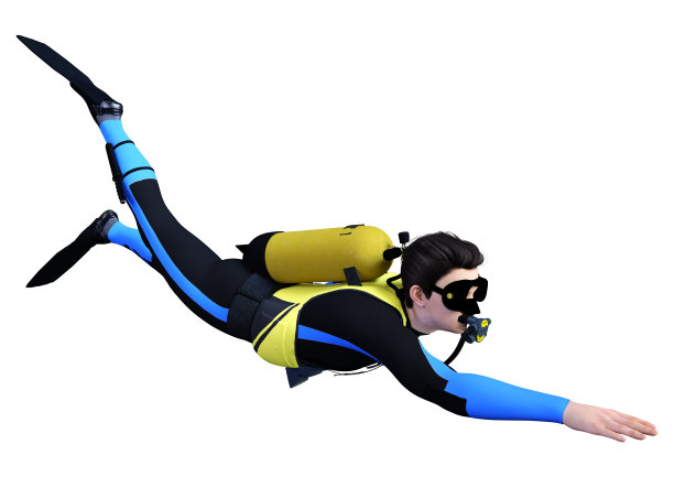 3D插图男性潜水员在白色图片下载