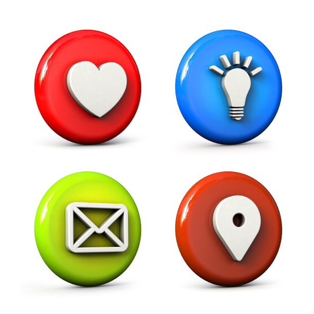 收集流行的网页和打印3d图标的设计和旗帜。心，想法，信息和位置。3 d演示。图片下载