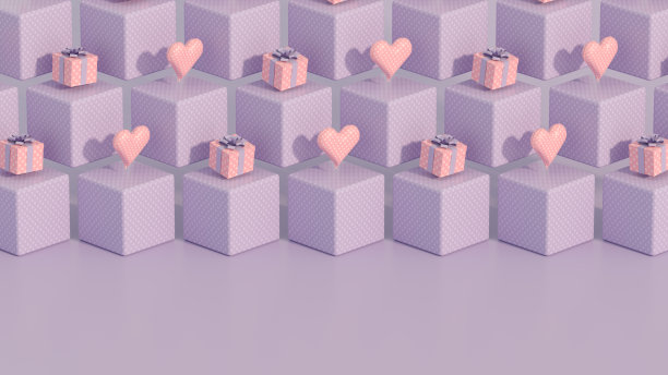 礼品盒和心在等距立方体背景图片下载