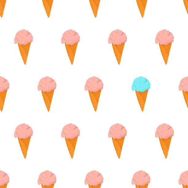 无缝图案与粉红色冰淇淋在华夫蛋筒，抢眼元素-蓝色冰淇淋。手绘矢量插图。夏天纺织品设计图片下载