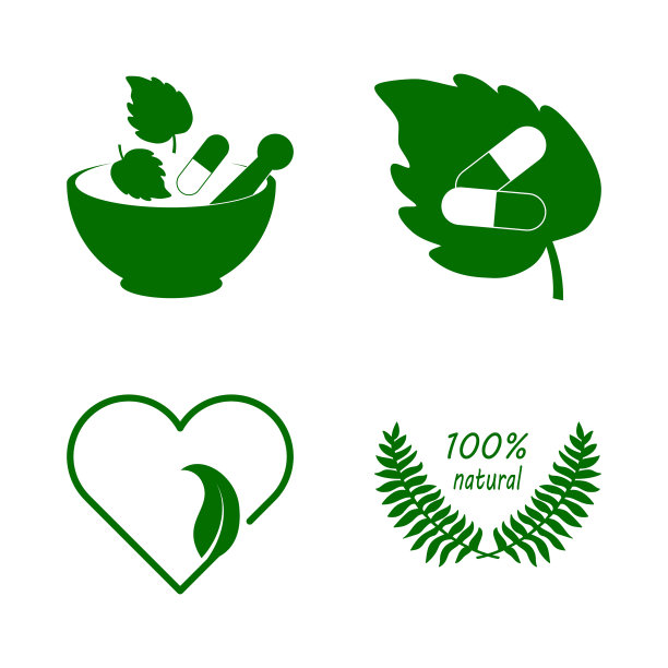 草药设置图标孤立在白色图片下载