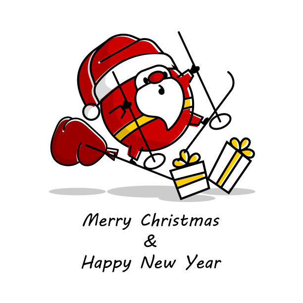 笨拙的圣诞老人骑着滑雪橇送礼物图片下载